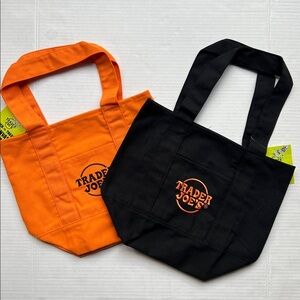 Trader Joe's Special Edition Orange and Black Canvas Tote Bags 2 Pack
